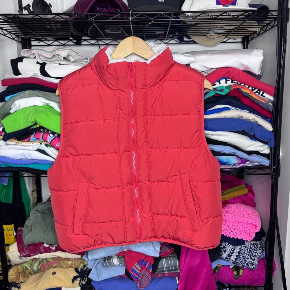 Orange Faux Sherpa Lined Zip Up Winter Vest Sz Medium